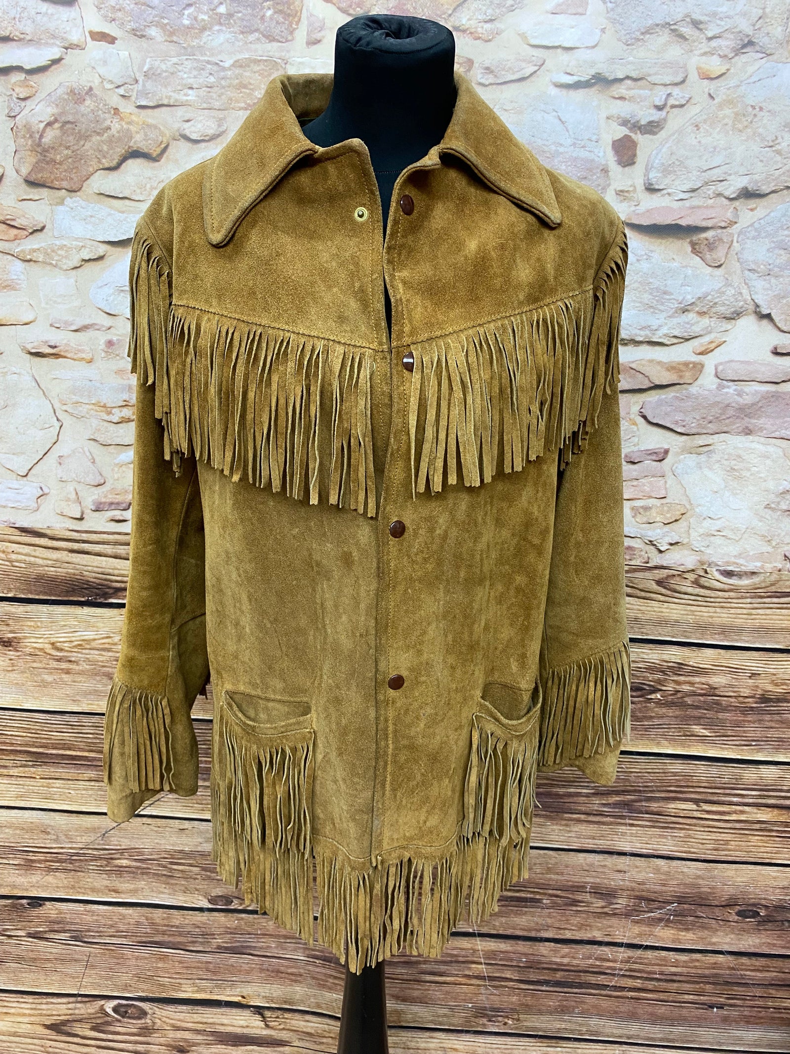 Vintage Lederjacke mit Fransen in der Farbe Braun