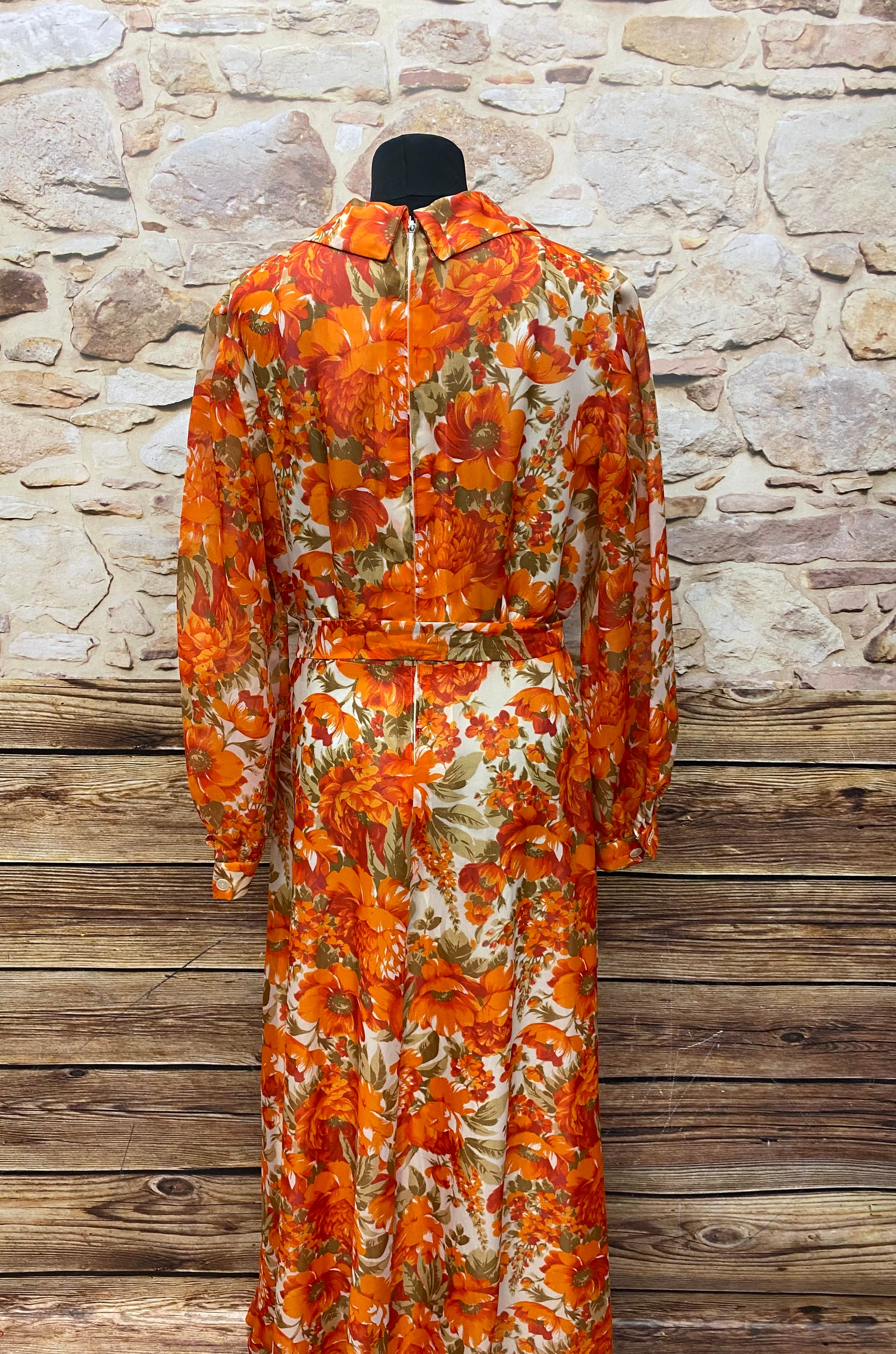 70er Jahre Maxi-Kleid True Vintage Original Gr.44 Damen orange