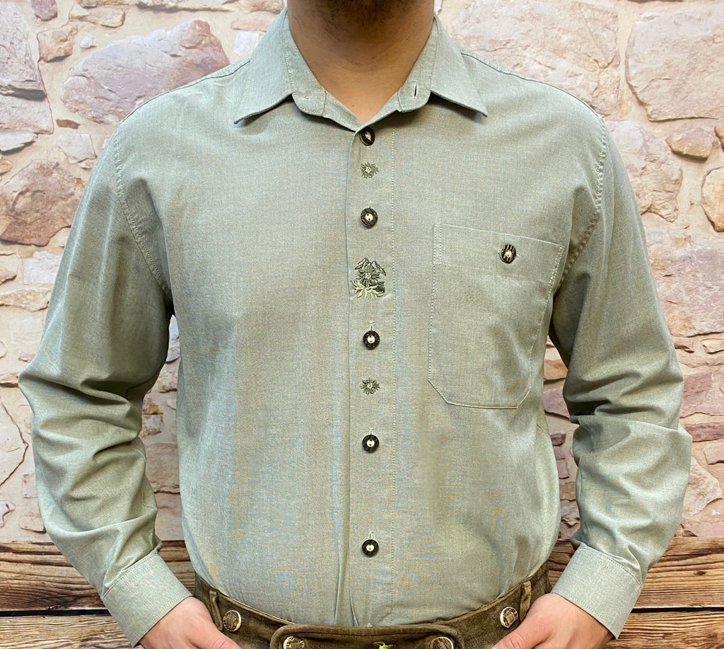 Trachten Herrenhemd Gr. 40 grün Vintage Langarm