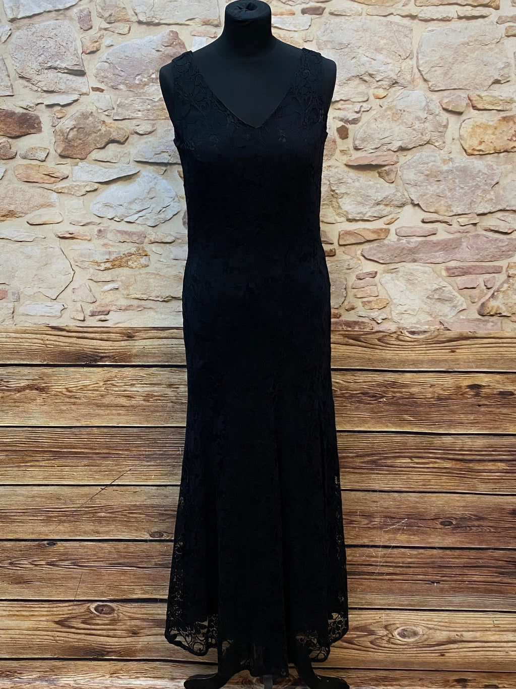 Vintage Abendkleid aus schwarzer Spitze von Laura Ashley Gr.36