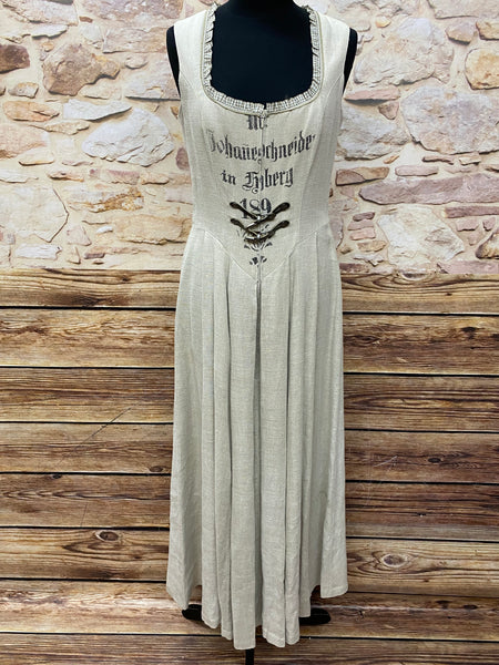 Langes Landhauskleid, Landhausstil Trachten- Kleid in beige Gr.38, Vintage