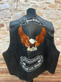 Handgefertigte Motorrad Gensler Echtleder Weste Biker Weste Schwarz Rindsleder Stickerei Patches Gr.7XL