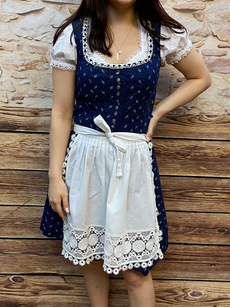 Blau Weißes Mini-Dirndl mit weißer Schürze Gr.38, Vintage