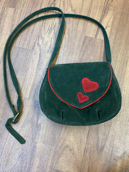 Vintage Dirndltasche Trachten Handtasche mit roten Herzaplikationen