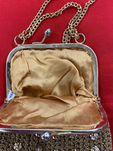 Vintage italienische Gold Lurex Häkeltasche mit Kettengriff