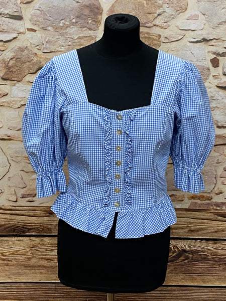 Karierte Trachtenbluse von Hammerschmid blau weiß Gr.36