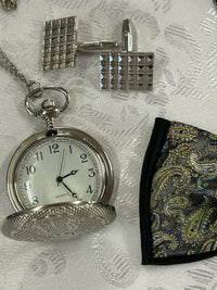 Herren 20er-Jahre-Set (Einheitsgröße) – Schwarz-Gold Paisley & Silber
