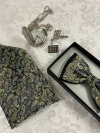 Herren 20er-Jahre-Set (Einheitsgröße) – Schwarz-Gold Paisley & Silber
