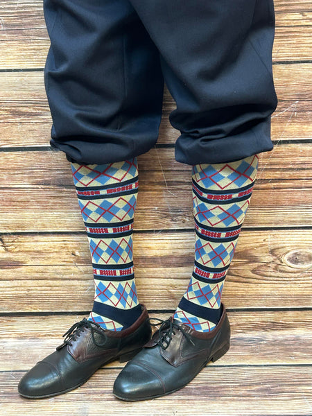 Jagdstrümpfe im 20er Jahre Stil von Cathcart Heritage, Rauten, rot, gelb, blau