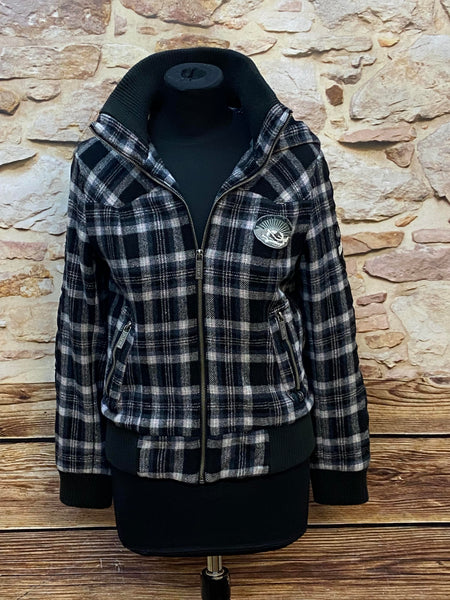 Klassische karierte Vintage-Jacke mit Kapuze – Größe XS