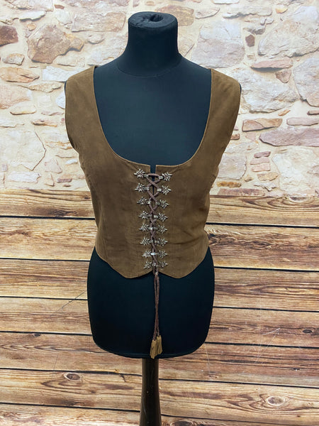 Hochwertiges Damen Trachtenmieder aus Echtleder – Braun, Größe 42