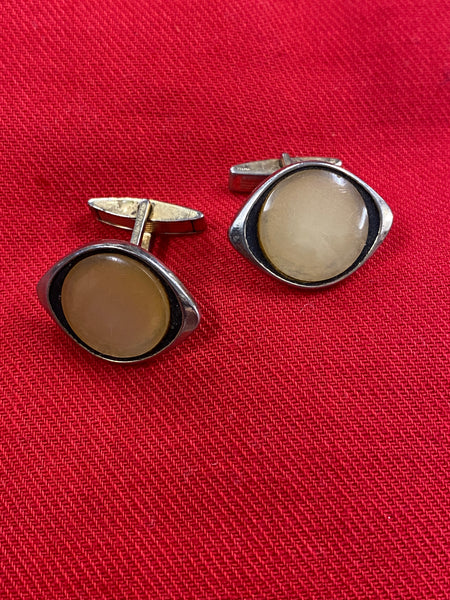 Alte Manschettenknöpfe goldfarbend Vintage Katzenaugen Cabochon Sammler