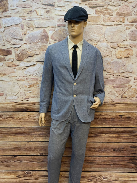 Komplettes 1920er Peaky Blinders Outfit in Grau – Anzug, Hemd, Strickkrawatte und Schiebermütze, Größe 54