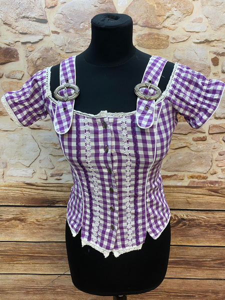 Trachtenbluse in lila/weiß Gr.32, kariert