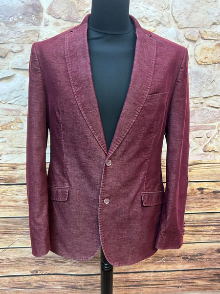 Bordeauxfarbener Cord-Blazer mit Ellbogen-Patches