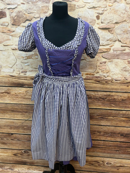 Lila Hammerschmid Vintage Dirndls mit Vichy-Karo Schürze und passender Bluse, Größe 36