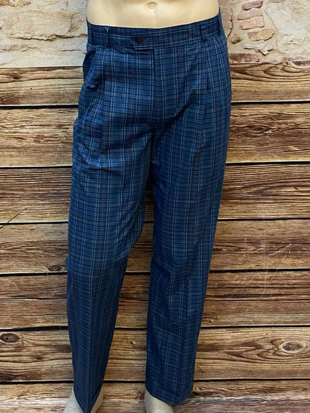 Vintage Hose kariert in Blau, Größe 48, lange Herrenhose ungetragen