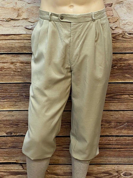 Sandbeige Knickerbocker-Hose aus Schurwolle mit Bundfalten und elastischem Beinabschluss