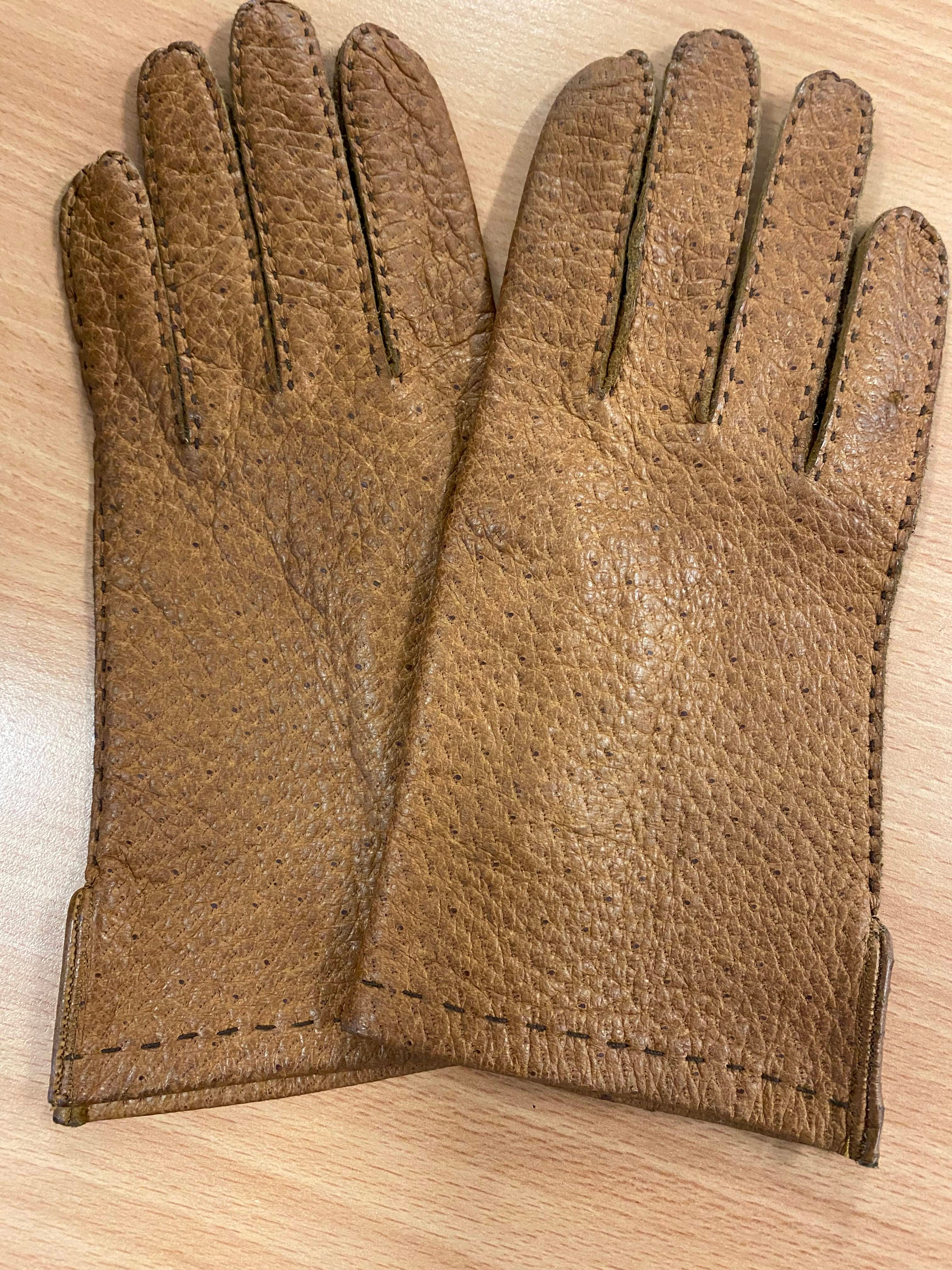 Vintage Lederhandschuhe Cognac mit Ziernähten
