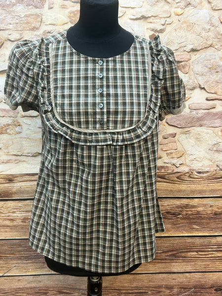 Karierte Replay Bluse mit Rüschen in Braun/Beige Gr. 38