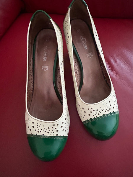 s.Oliver Retro-Pumps in Creme und Grün, Größe 41