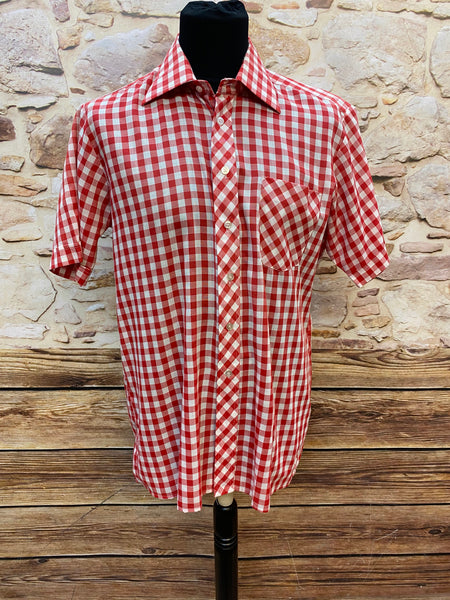 Kariertes Vintage Kurzarmhemd in Rot-Weiß