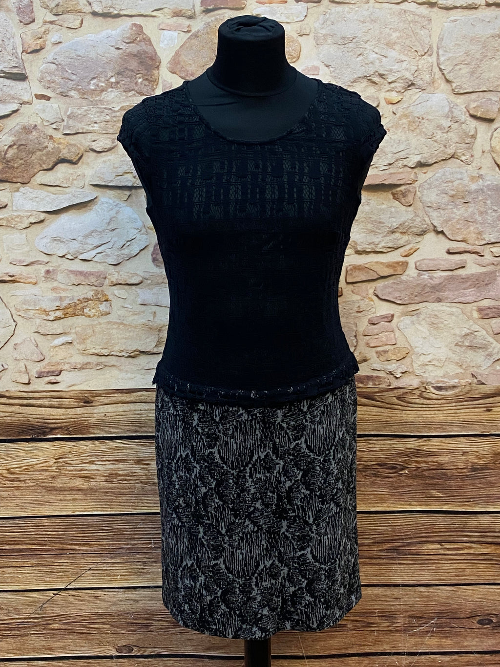 Schwarz/weißes  Kleid im 40er Jahre Stil, Vintage tiefe Taille Gr.40