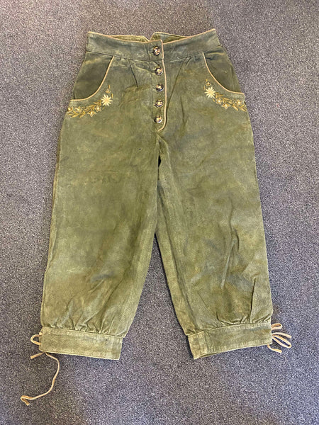 Damen Trachten Kniebundlederhose in Olivgrün – Größe 36