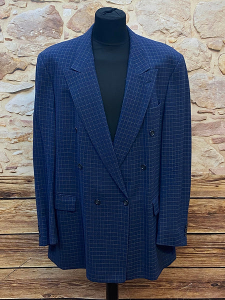 Kariertes Sakko in Blau, Größe 114, zweireiher