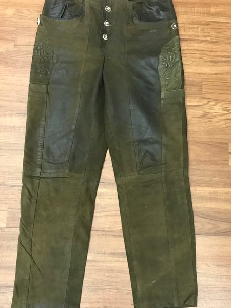 Damen-Trachtenlederhose Größe 42 aus Echtleder in Dunkelgrün von Landhaus – SALE wegen fehlendem Knopf