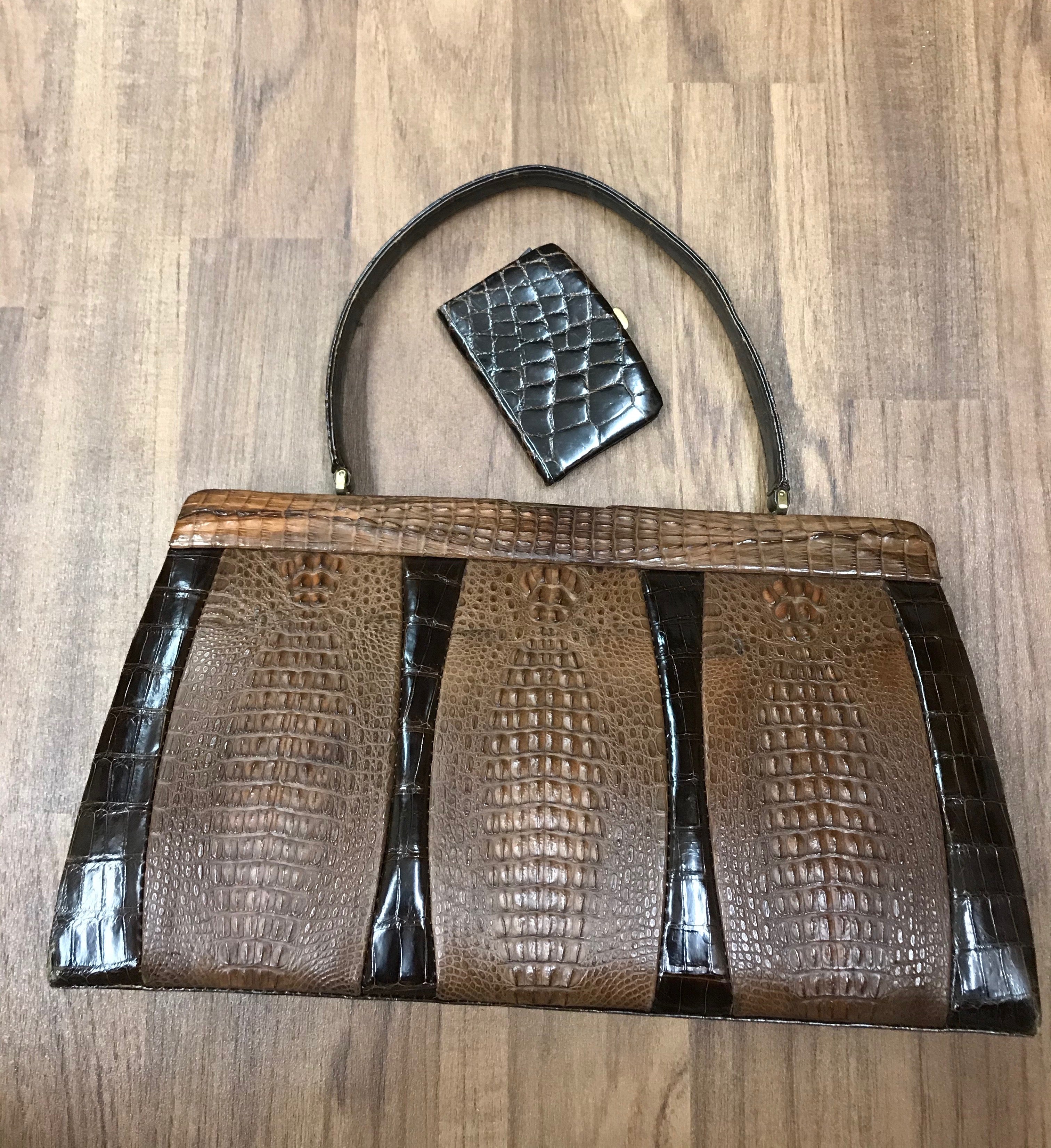 Exklusive Vintage Krokodilleder Handtasche mit passender Geldbörse