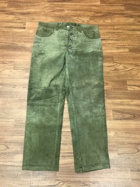 Grüne Trachtenlederhose Herren Größe 54 – lang, aus Echtleder, Vintage gebraucht