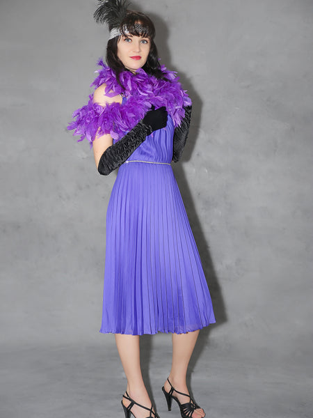 Vintage Charleston Kleid lila, Gr. 34, 3-teilig mit Handschuhen & Stirnband, 20er Jahre Stil.