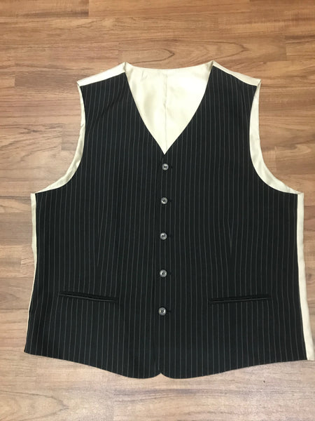 Große Herren-Vintage-Weste in Größe 58, dunkelbraun mit Nadelstreifen, mit cremefarbenem Rückenfutter, im 20er-Jahre Stil von Angelo Litrico