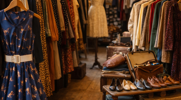 „Secondhand Vintage Kleidung in einem Retro Shop