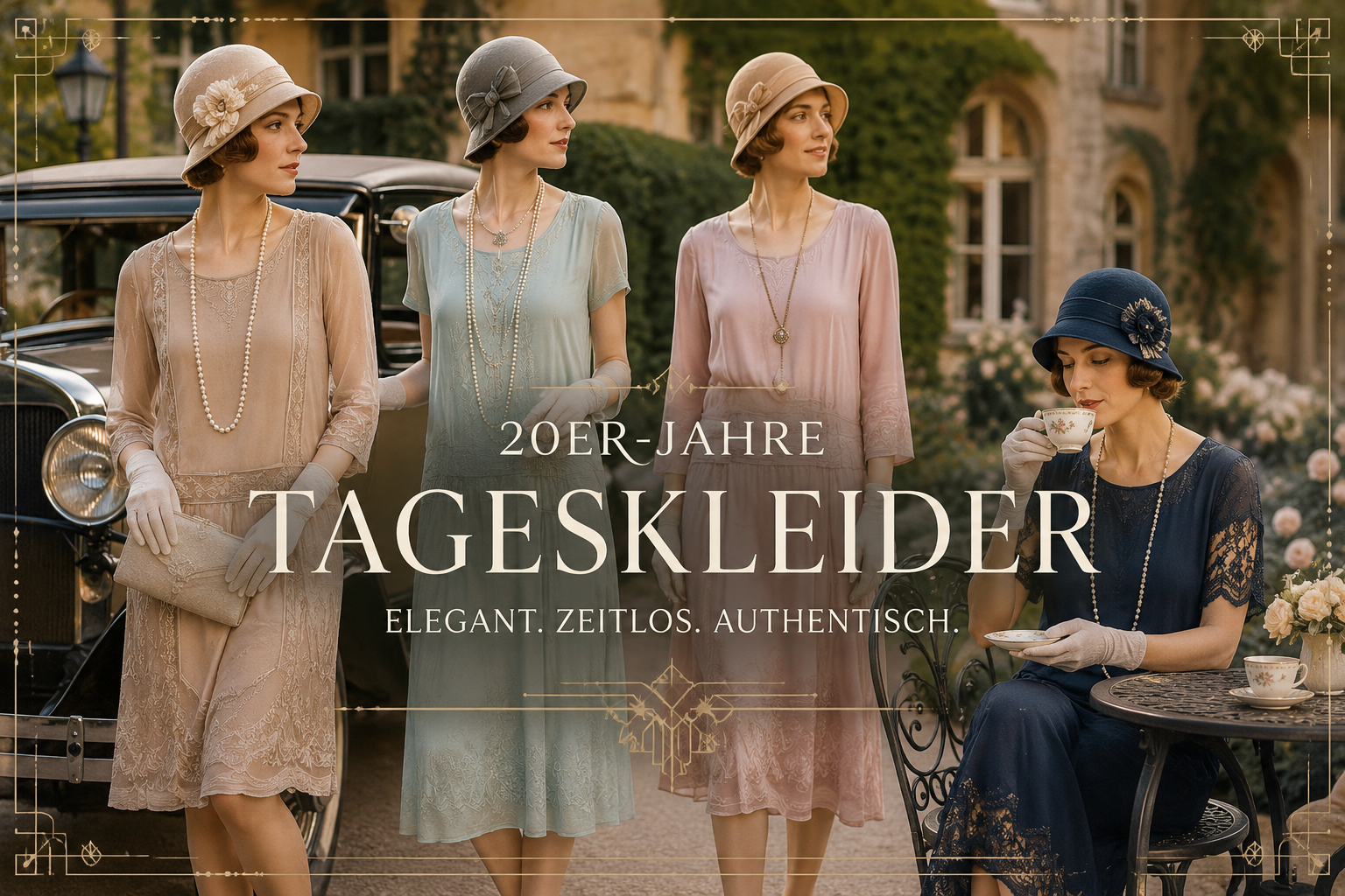 „20er Jahre Tageskleid im Vintage Stil für Oldtimer Fahrten, Tweedride, High Tea und Picknick“