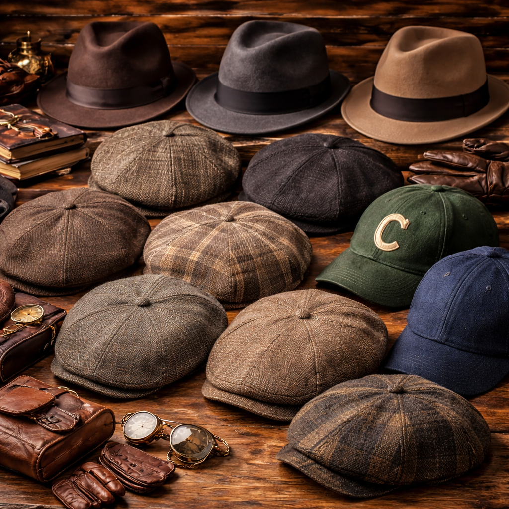 „Vintage Kopfbedeckungen für Herren mit Schiebermützen, Fedora-Hüten und Retro Caps“