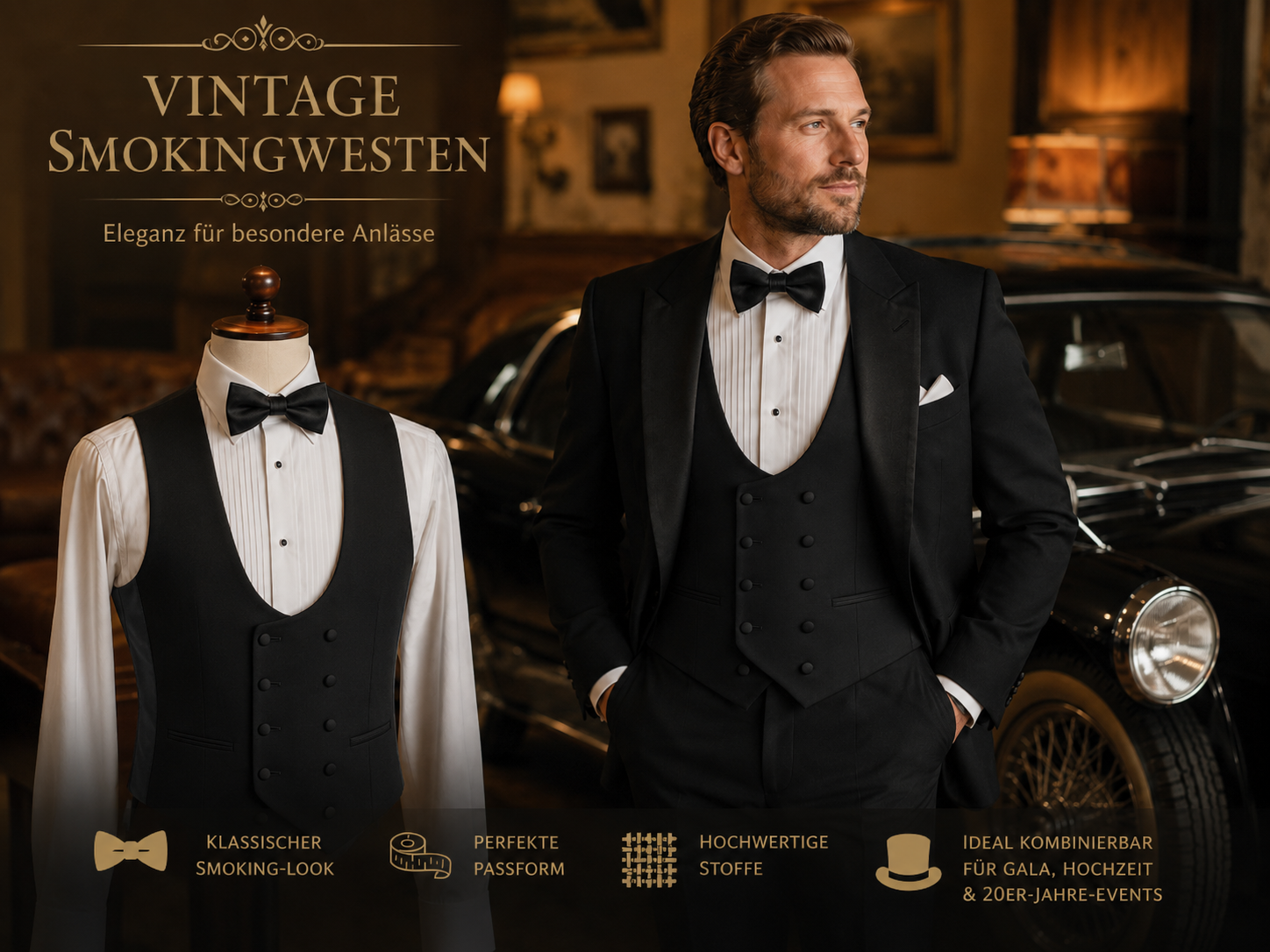 „Vintage Smokingwesten Herren für Smoking, Gala, Hochzeit und elegante Abendgarderobe“