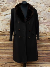 Manteau femme long vintage style années 1920 en noir avec col fourrure taille 40