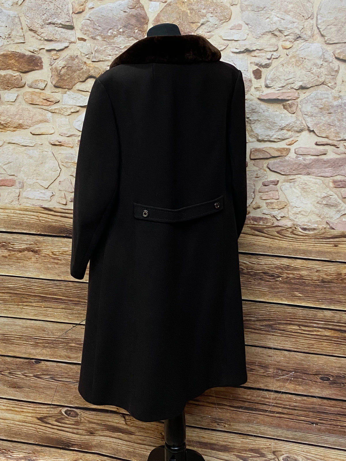 Manteau femme long vintage style années 1920 en noir avec col fourrure taille 40