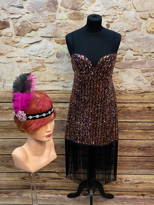„20er Jahre Charleston Kleid mit Pailletten und Fransen Vintage Abendkleid“