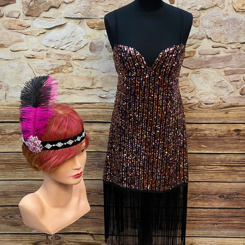 „20er Jahre Charleston Kleid mit Pailletten und Fransen Vintage Abendkleid“