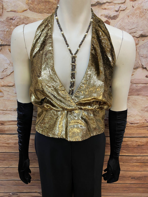 Vintage 20er Jahre Damen Outfit Marlene Stil Schwarz Gold Größe 40/42 – Komplett Set