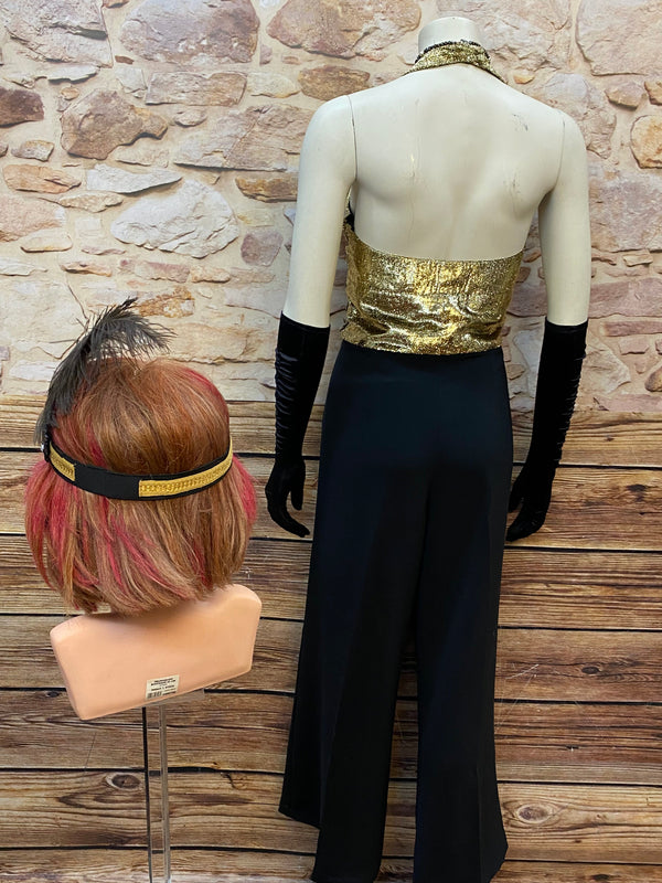 Vintage 20er Jahre Damen Outfit Marlene Stil Schwarz Gold Größe 40/42 – Komplett Set