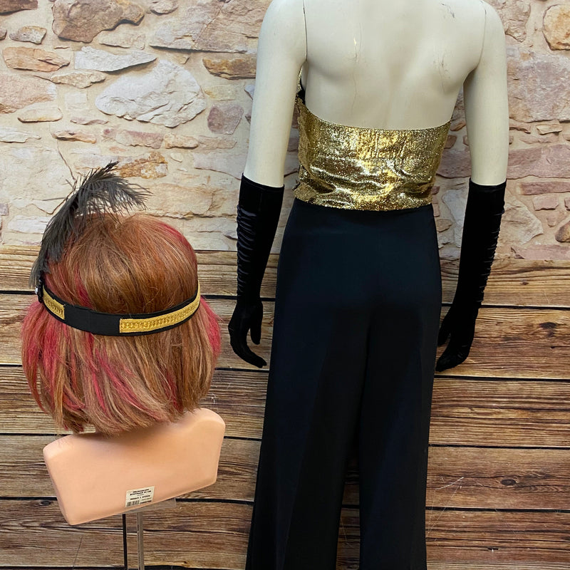 Vintage 20er Jahre Damen Outfit Marlene Stil Schwarz Gold Größe 40/42 – Komplett Set
