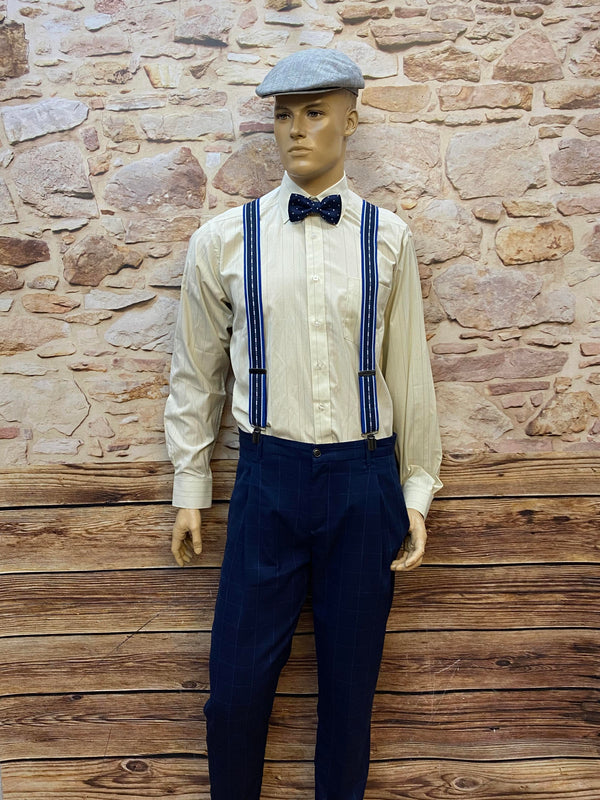 20er Jahre Herren Outfit blau mit Hosenträgern und Schiebermütze, Ansicht 1