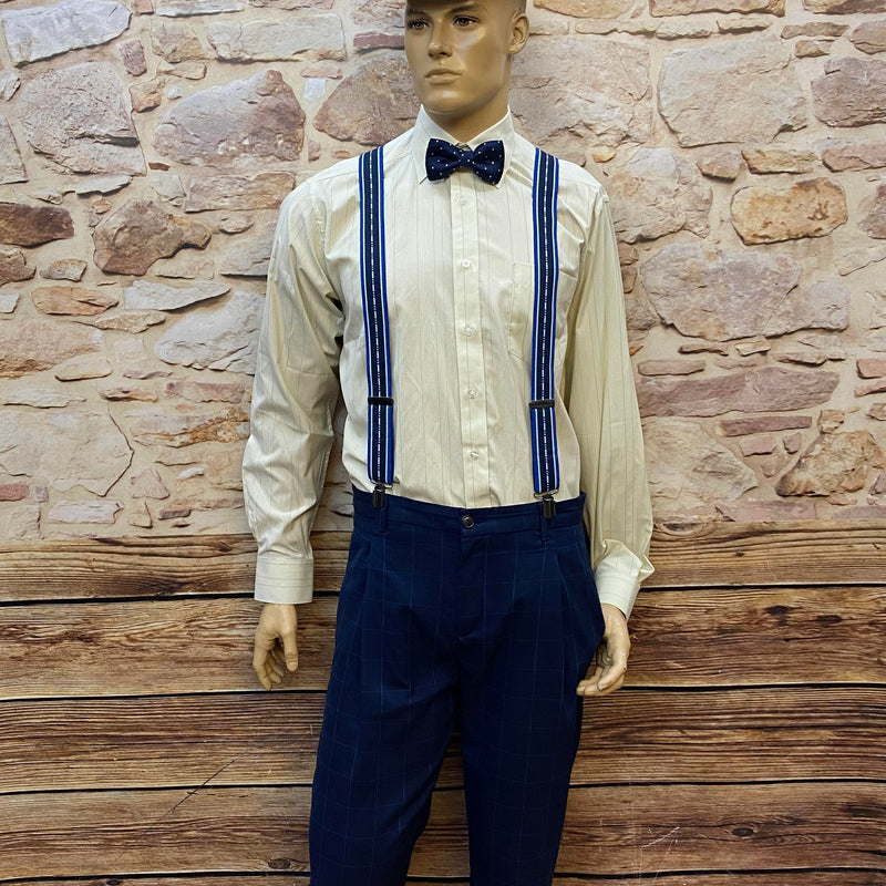 20er Jahre Herren Outfit blau mit Hosenträgern und Schiebermütze, Ansicht 1