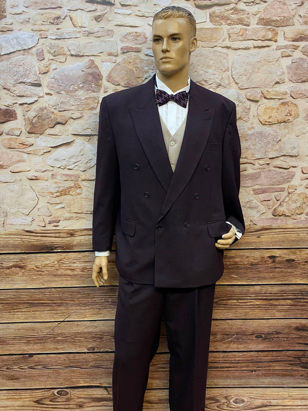 20er Jahre Herren Outfit Gr. 28 mit dunklem Anzug, heller Weste, Hemd, Fliege und Manschettenknöpfen