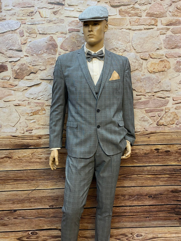 20er Jahre Herren Outfit Gr. 52 mit grauem Ben Sherman Anzug, Weste, Hemd, Fliege und Einstecktuch