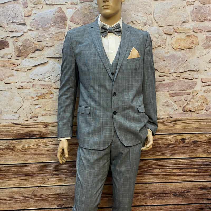 20er Jahre Herren Outfit Gr. 52 mit grauem Ben Sherman Anzug, Weste, Hemd, Fliege und Einstecktuch